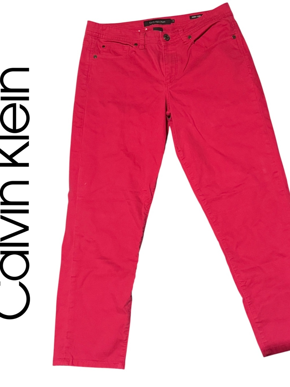 Vintage Calvin Klein Women's Red Skinny cropped Jeans|woman size 12